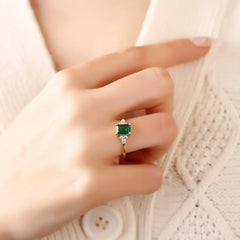 Emerald Cut Emerald and Diamond Ring